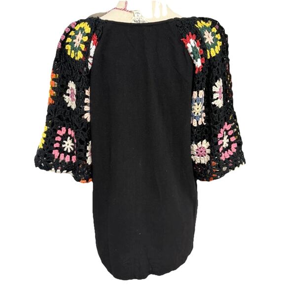 NWT Umgee Blouse Womens S Flower Print Crochet Puff Sleeve Dopamine Boho Top - Picture 4 of 10